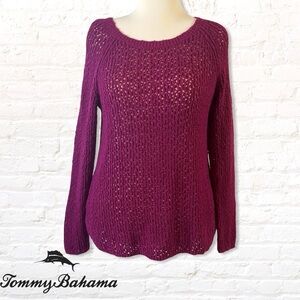 Tommy Bahama Women’s Open Knit Crewneck Sweater Size Large Sangria Wine Berry